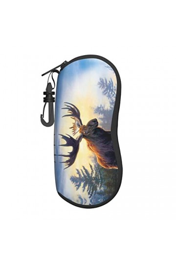 Étui à lunettes en néoprène avec motif cerf et lunettes de soleil - Ultra léger et pratique - Avec mousqueton, Noir , taille 