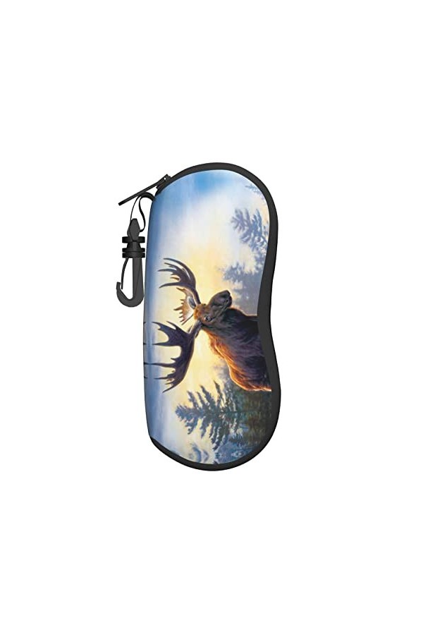 Étui à lunettes en néoprène avec motif cerf et lunettes de soleil - Ultra léger et pratique - Avec mousqueton, Noir , taille 