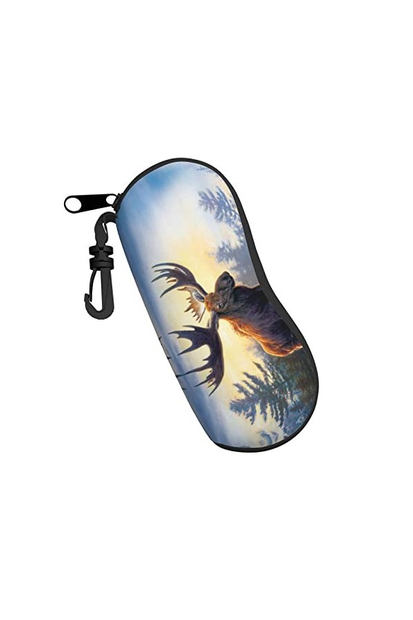 Étui à lunettes en néoprène avec motif cerf et lunettes de soleil - Ultra léger et pratique - Avec mousqueton, Noir , taille 