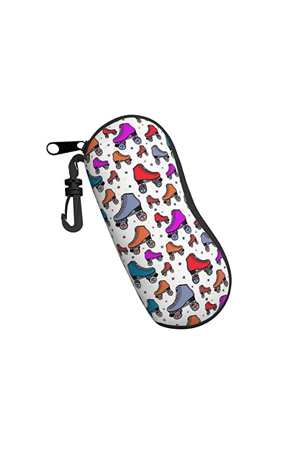 Étui à lunettes avec patins à roulettes et lunettes de soleil en néoprène - Ultra léger et pratique - Avec mousqueton, Noir ,