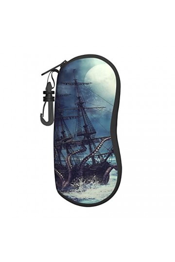 Étui à lunettes en néoprène imprimé bateau océan portable lunettes de soleil étui souple ultra léger et pratique avec mousque