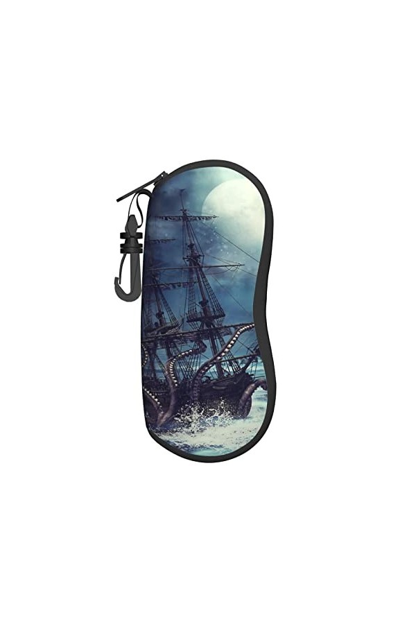 Étui à lunettes en néoprène imprimé bateau océan portable lunettes de soleil étui souple ultra léger et pratique avec mousque