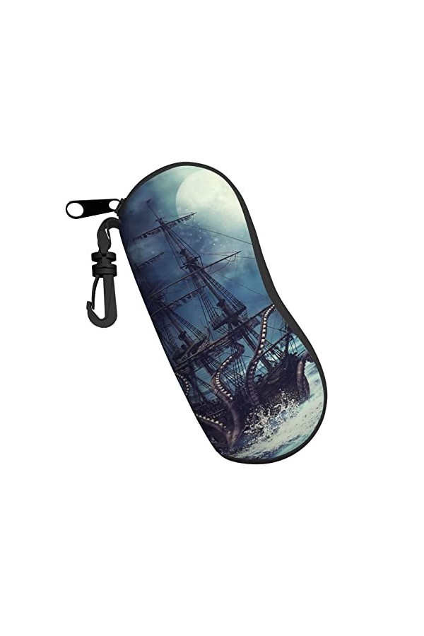 Étui à lunettes en néoprène imprimé bateau océan portable lunettes de soleil étui souple ultra léger et pratique avec mousque