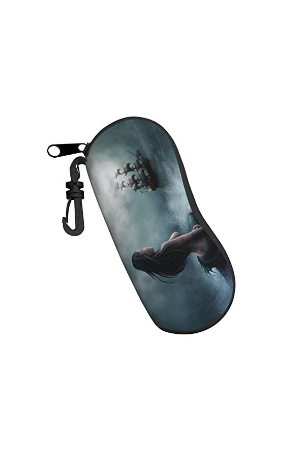 Étui à lunettes sirène fille et voile sur la mer bateau pirate imprimé lunettes de soleil portable en néoprène étui souple ul