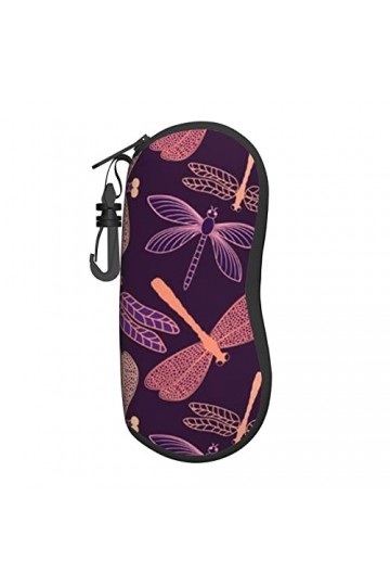 Étui à lunettes en néoprène avec motif libellule Violet, Noir , taille unique