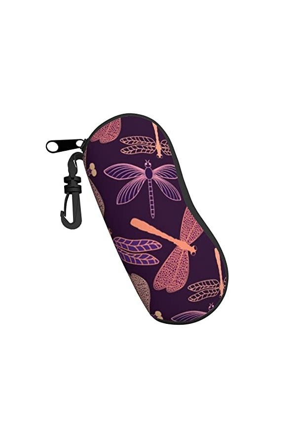 Étui à lunettes en néoprène avec motif libellule Violet, Noir , taille unique