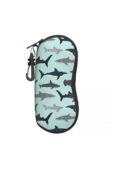 Étui à lunettes en néoprène avec motif requin - Ultra léger et pratique - Avec mousqueton, Noir , taille unique