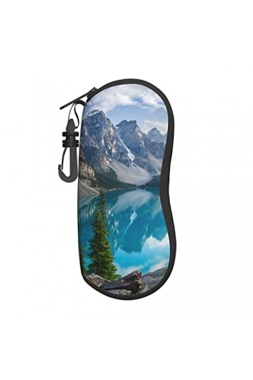 Étui à lunettes de soleil en néoprène avec motif montagnes - Ultra léger et pratique - Avec mousqueton, Noir , taille unique