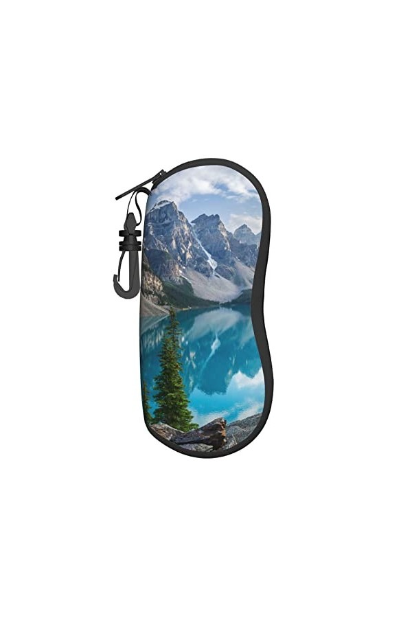 Étui à lunettes de soleil en néoprène avec motif montagnes - Ultra léger et pratique - Avec mousqueton, Noir , taille unique