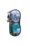 Étui à lunettes de soleil en néoprène avec motif montagnes - Ultra léger et pratique - Avec mousqueton, Noir , taille unique