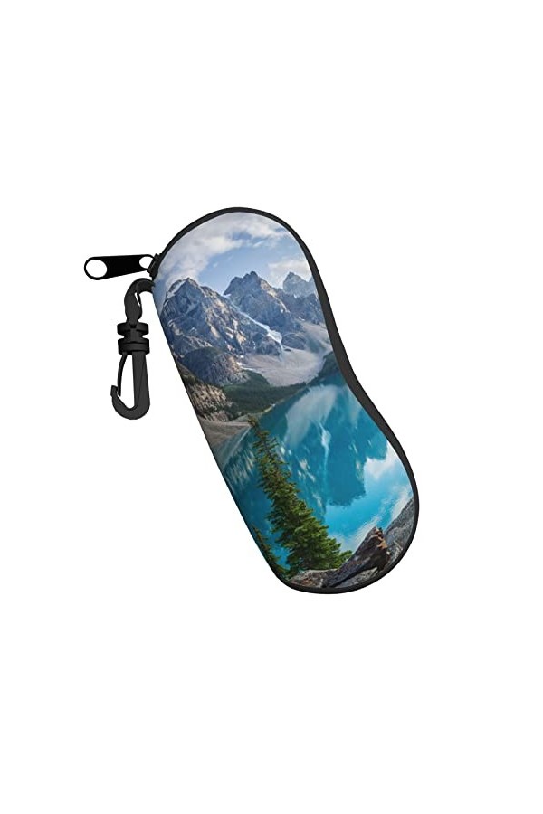 Étui à lunettes de soleil en néoprène avec motif montagnes - Ultra léger et pratique - Avec mousqueton, Noir , taille unique