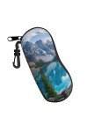 Étui à lunettes de soleil en néoprène avec motif montagnes - Ultra léger et pratique - Avec mousqueton, Noir , taille unique