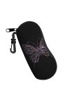 Étui à lunettes en néoprène avec motif papillon - Ultra léger et pratique - Avec mousqueton, Noir , taille unique