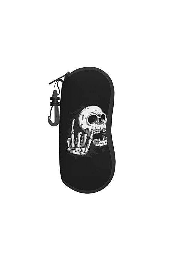 Étui à lunettes en néoprène avec motif tête de mort - Ultra léger et pratique - Avec mousqueton, Noir , taille unique