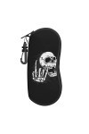 Étui à lunettes en néoprène avec motif tête de mort - Ultra léger et pratique - Avec mousqueton, Noir , taille unique
