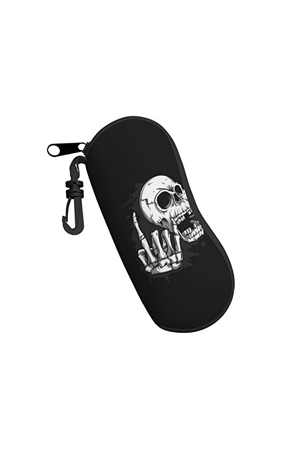 Étui à lunettes en néoprène avec motif tête de mort - Ultra léger et pratique - Avec mousqueton, Noir , taille unique