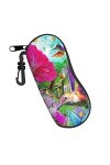 Étui à lunettes de soleil en néoprène ultra léger et pratique avec mousqueton Motif floral et colibri, Noir , taille unique