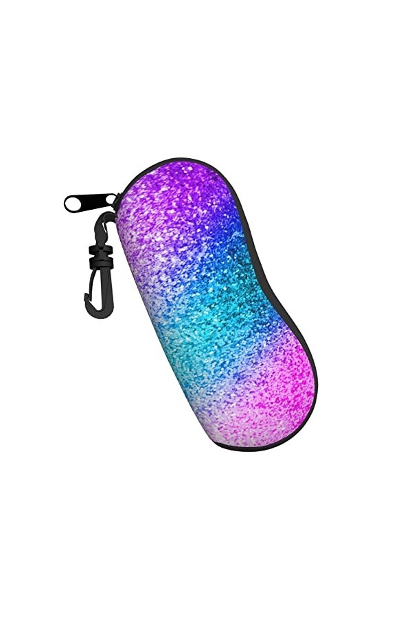 Étui à lunettes à paillettes en néoprène, ultra léger et pratique avec mousqueton, Noir , taille unique