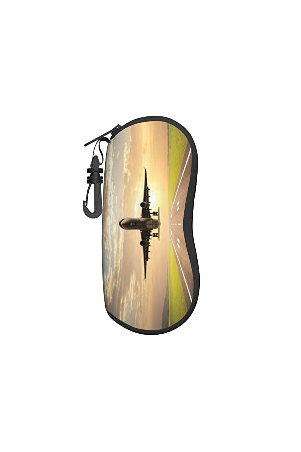 Étui à lunettes en néoprène avec motif avion, ultra léger et pratique avec mousqueton, Noir , taille unique