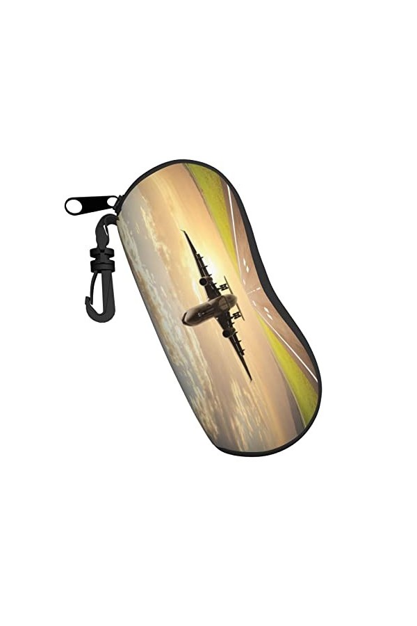 Étui à lunettes en néoprène avec motif avion, ultra léger et pratique avec mousqueton, Noir , taille unique