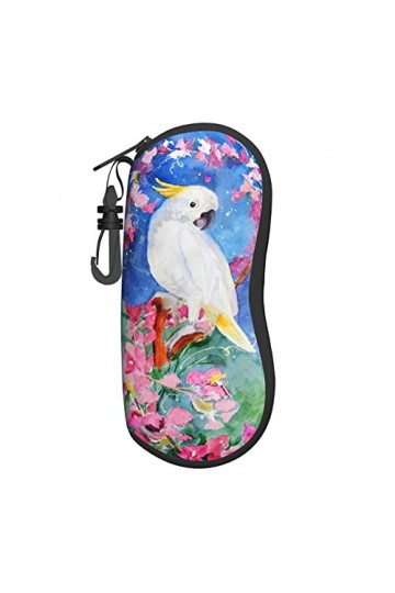 Étui à lunettes en néoprène souple et léger avec mousqueton Motif cacatoès, Noir , taille unique