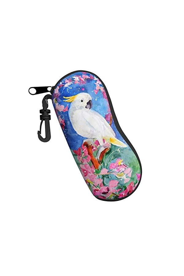 Étui à lunettes en néoprène souple et léger avec mousqueton Motif cacatoès, Noir , taille unique