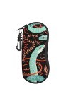 Étui à lunettes en néoprène avec motif serpent et fleurs - Ultra léger et pratique - Avec mousqueton, Noir , taille unique
