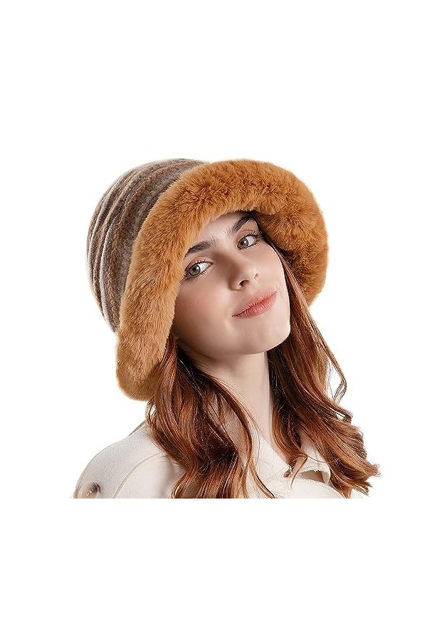 WANYIG Chapeau de pêcheur en peluche pour femme - Chapeau seau dhiver souple - Chapeau à enfiler - Avec cache-oreilles - Bon