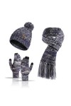 Jarseila Ensemble Bonnet Echarpe Gant dhiver Femme 3 pièces Echarpe Tricotée Pompon Beanie Foulards Gants à Écran Longue