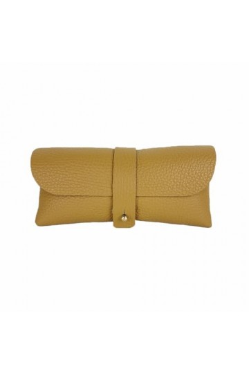 FrasiBags Étui porte-lunettes en cuir véritable fabriqué en Italie, porte-lunettes en cuir avec bouton, Moutarde, Taille Uniq