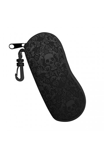 Étui à lunettes style gothique avec motif tête de mort en néoprène - Ultra léger et pratique - Avec mousqueton, Noir , taille