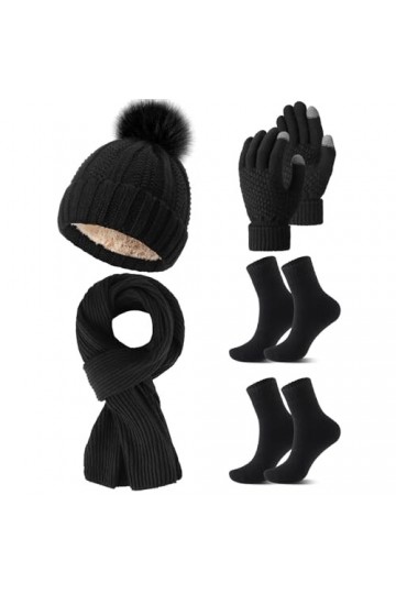 Sinmoe 5 Pièces Ensemble de Bonnet Écharpe Gants en Tricot pour Femme Bonnet en Tricot Gants Tricotés à Écran Tactile Chausse