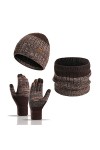 3 Pièces Ensemble Chapeau et Gants Homme,Hiver Bonnet Echarpe et Ensemble de Gants à écran Tactile Chapeau Tricoté Thermique 