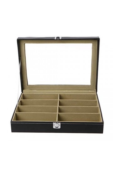 KERDEJAR boîte de Lunettes, 8 Fentes Lunettes de Soleil Lunettes de Soleil Faux Cuir Rangement Organisateur vitrine boîte
