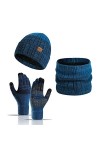 3 Pièces Ensemble Chapeau et Gants Homme,Hiver Bonnet Echarpe et Ensemble de Gants à écran Tactile Chapeau Tricoté Thermique 