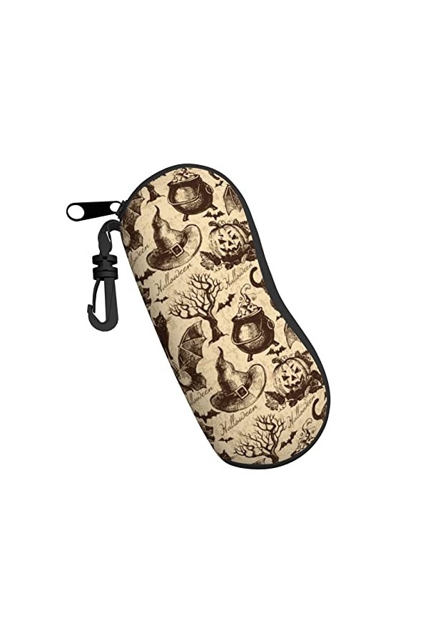 Étui à lunettes avec chapeau de sorcière et lunettes de soleil en néoprène ultra léger et pratique avec mousqueton, Noir , ta