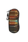 Étui à lunettes en néoprène avec motif guitares et lunettes de soleil - Ultra léger et pratique - Avec mousqueton, Noir , tai