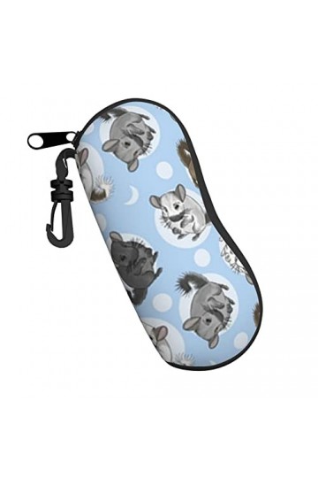 Étui à lunettes en néoprène avec motif chinchillas et lune Bleu Imprimé Portable Lunettes de soleil Étui souple Ultra léger e