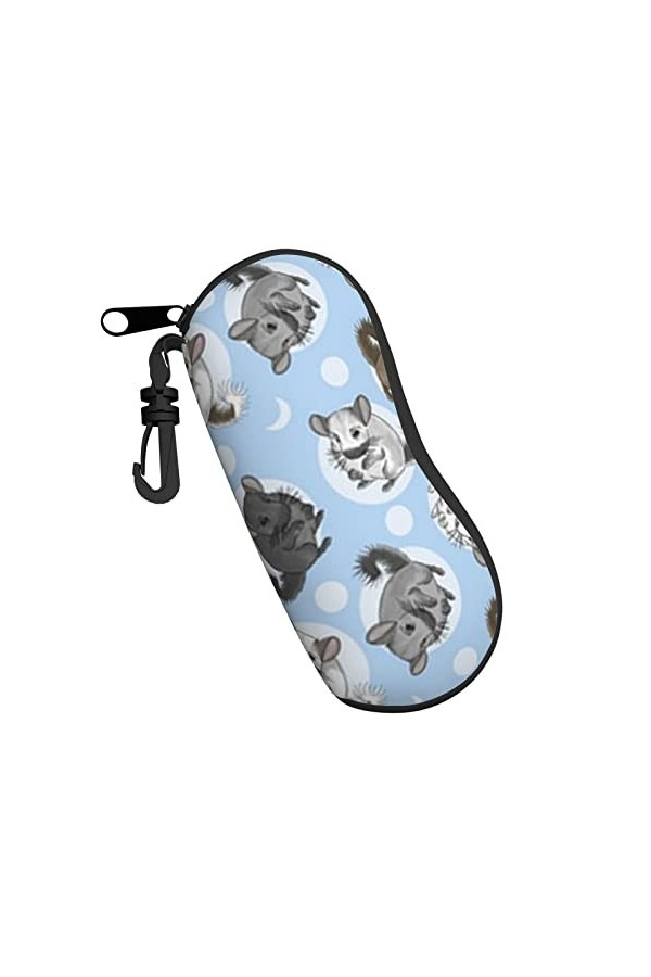 Étui à lunettes en néoprène avec motif chinchillas et lune Bleu Imprimé Portable Lunettes de soleil Étui souple Ultra léger e