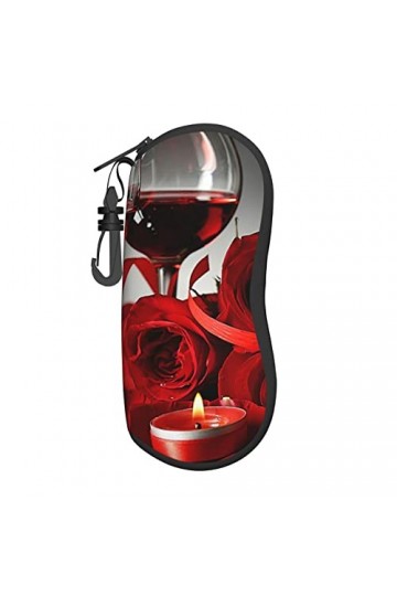 Étui à lunettes en néoprène avec motif rose rouge et vin romantique, imprimé pour les amateurs de lunettes de soleil - Étui s