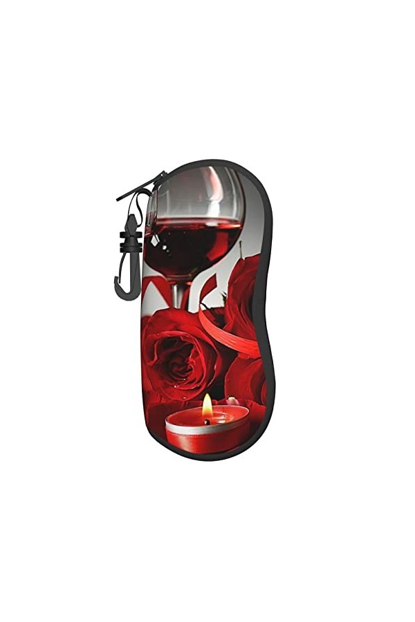 Étui à lunettes en néoprène avec motif rose rouge et vin romantique, imprimé pour les amateurs de lunettes de soleil - Étui s