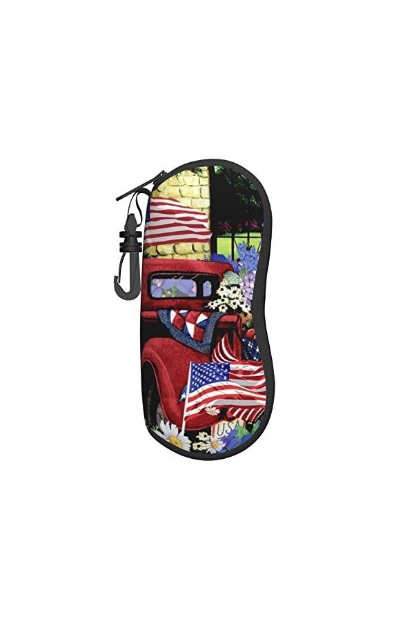 Étui à lunettes 4 juillet patriotique vieux camion rouge imprimé lunettes de soleil portable en néoprène étui souple ultra lé