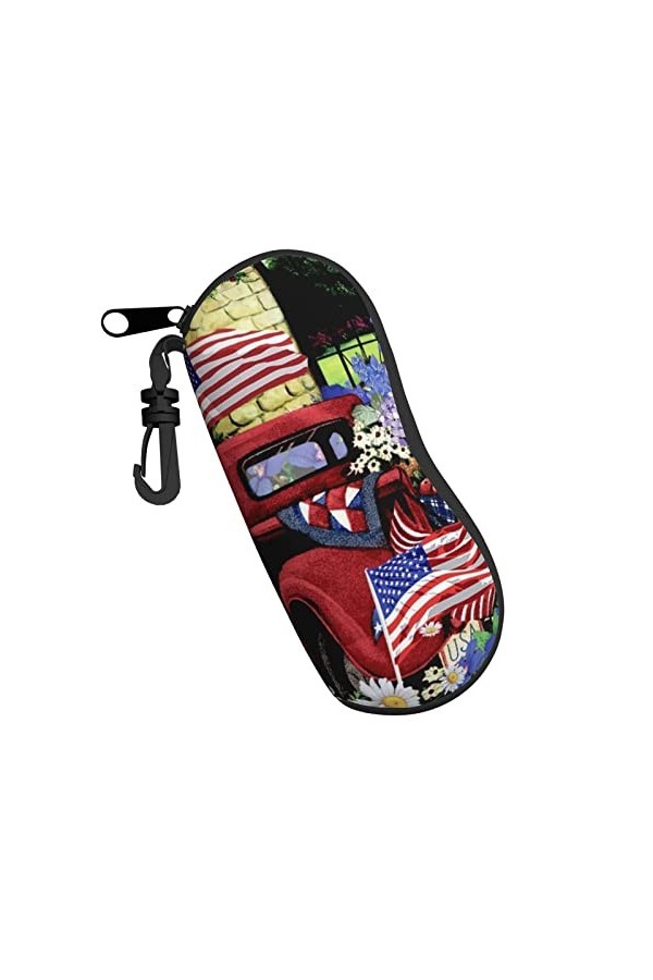 Étui à lunettes 4 juillet patriotique vieux camion rouge imprimé lunettes de soleil portable en néoprène étui souple ultra lé