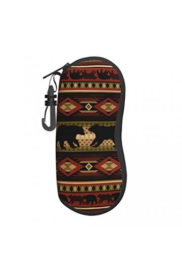 Étui à lunettes en néoprène avec motif ours - Ultra léger et pratique - Avec mousqueton, Noir , taille unique