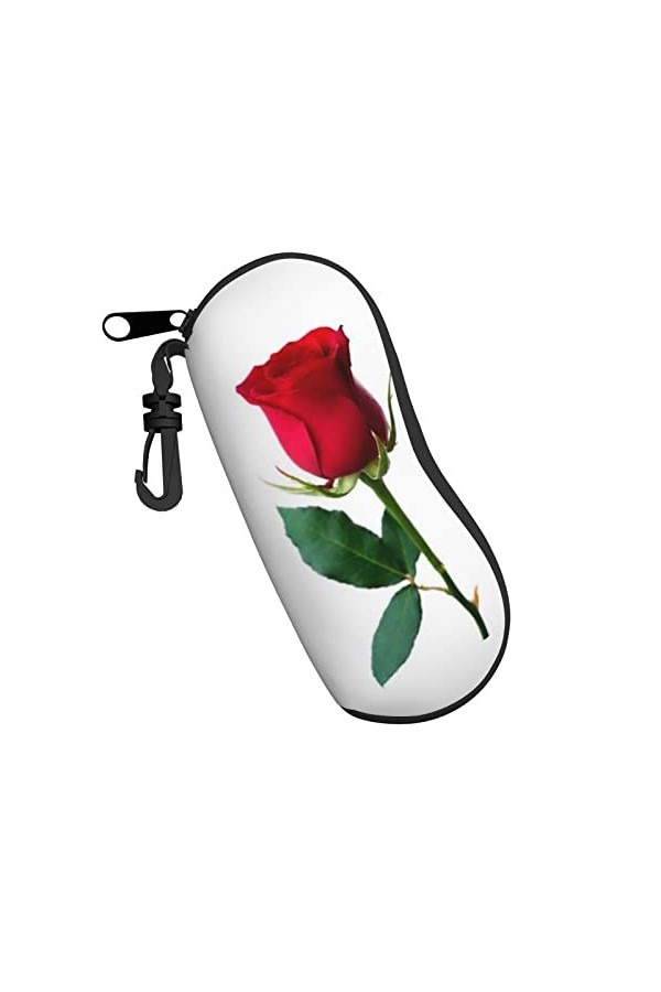 Étui à lunettes en néoprène avec motif rose rouge, Noir , taille unique