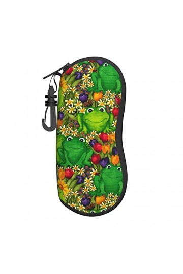 Étui à lunettes en néoprène avec motif grenouille - Ultra léger et pratique - Avec mousqueton, Noir , taille unique