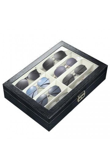 BLIENCE Boîte à lunettes, PU Cuir Étuis à lunettes homme, Noire boite a lunettes rangement avec 8 Compartiments, Serrures en 