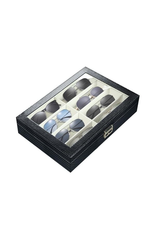 BLIENCE Boîte à lunettes, PU Cuir Étuis à lunettes homme, Noire boite a lunettes rangement avec 8 Compartiments, Serrures en 