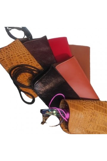 Étui à lunettes en cuir fait à la main, souple pour lunettes de lecture, sac pour femme et homme, Noir , Taille Unique