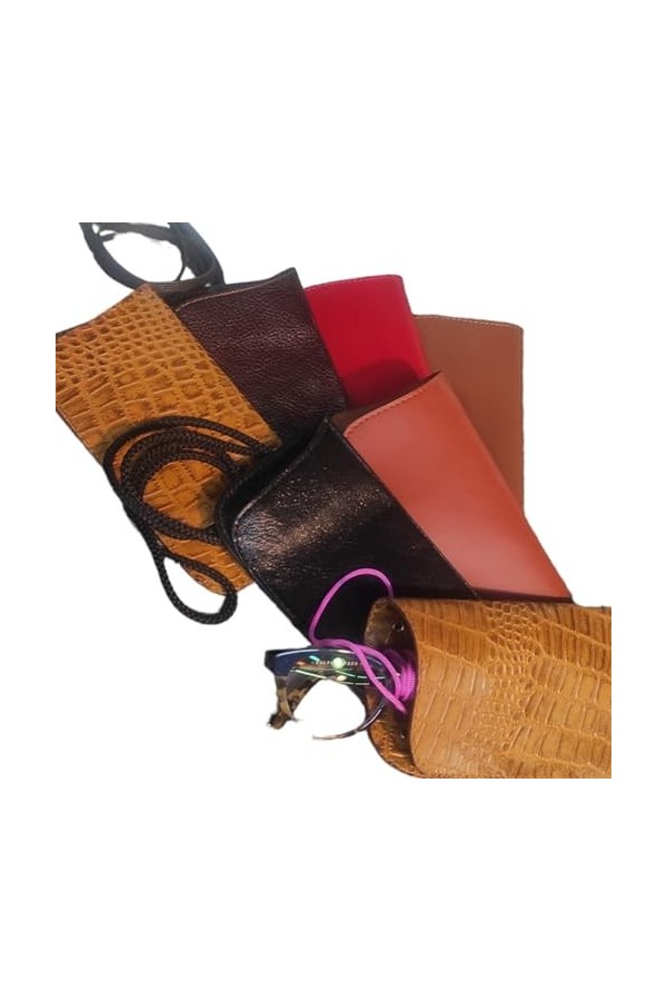 Étui à lunettes en cuir fait à la main, souple pour lunettes de lecture, sac pour femme et homme, Noir , Taille Unique